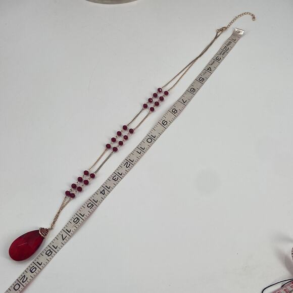 Red faux gemstone goldtone long necklace - Picture 6 of 6